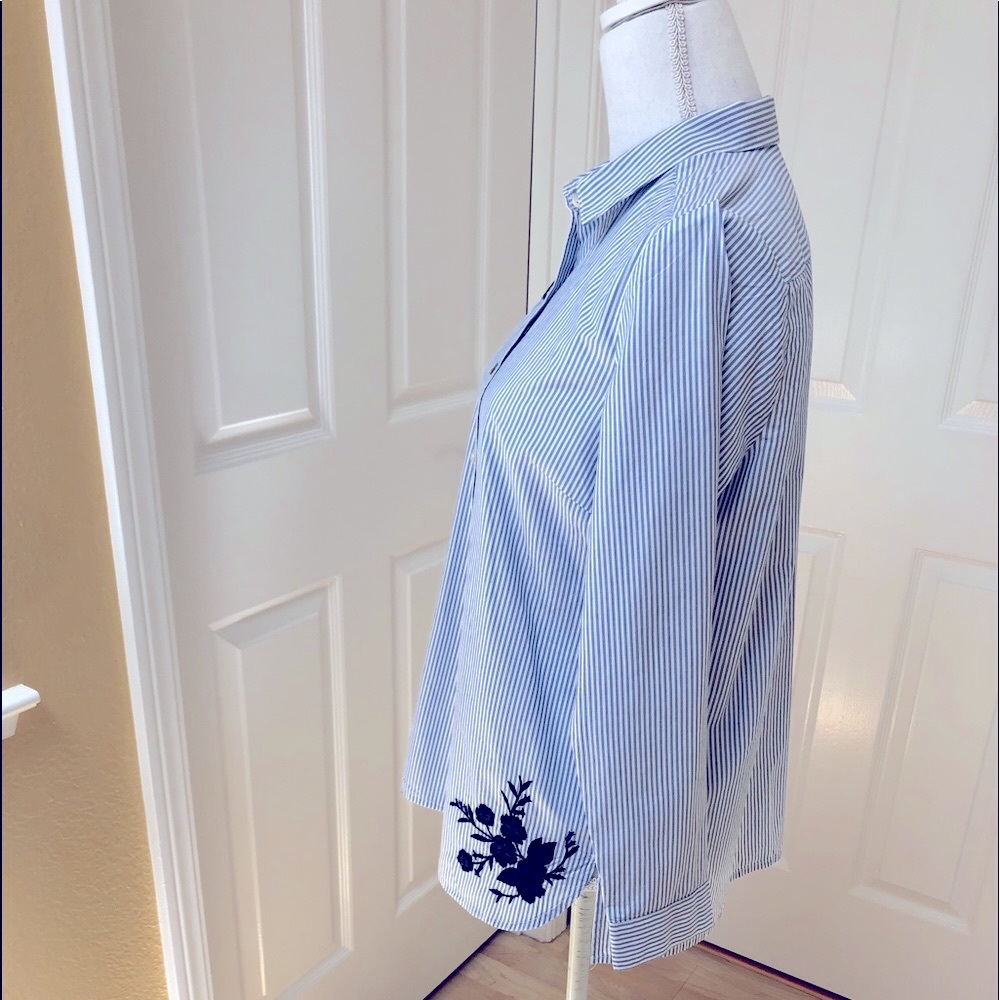 NWOT - J Jill Striped & Embroidered Blouse - Picture 2 of 8